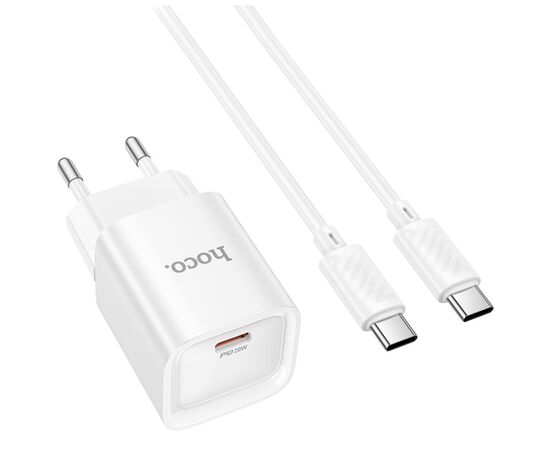 Зарядное устройство HOCO C146A Charm USB-C PD20W + cable USB-C to USB-C White (6942007630269), изображение 2