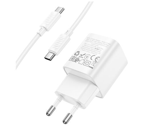Зарядное устройство HOCO C146A Charm USB-C PD20W + cable USB-C to USB-C White (6942007630269), изображение 3