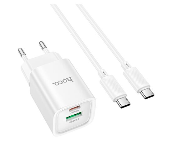 Зарядное устройство HOCO C149A Charm 1xUSB-C PD30W + 1xUSB QC3.0 + cable USB-C to USB-C White (6942007630351), изображение 2