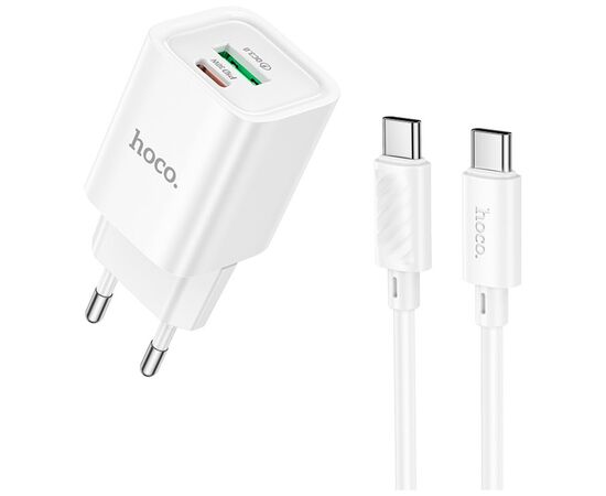 Зарядний пристрій HOCO C149A Charm 1xUSB-C PD30W + 1xUSB QC3.0 + cable USB-C to USB-C White (6942007630351)