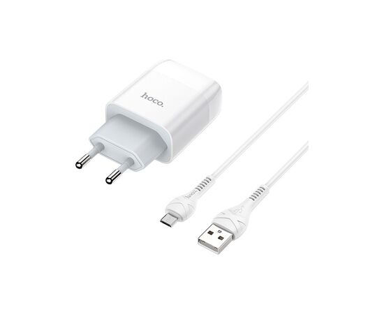 Зарядное устройство HOCO C72A Glorious USB + cable Micro 10.5W White (6931474713001), изображение 2 Зарядное устройство HOCO C72A Glorious USB + cable Micro 10.5W White (6931474713001), изображение 2