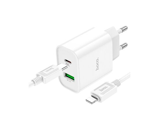 Зарядное устройство HOCO C80A Plus Rapido 1xUSB-C PD20W + 1xUSB QC3.0 + cable USB-C to Lightning White (6931474779892), изображение 2