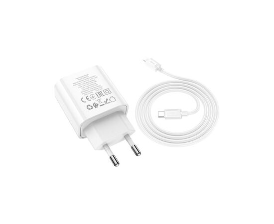 Зарядное устройство HOCO C80A Plus Rapido 1xUSB-C PD20W + 1xUSB QC3.0 + cable USB-C to Lightning White (6931474779892), изображение 4