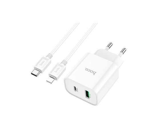 Зарядное устройство HOCO C80A Plus Rapido 1xUSB-C PD20W + 1xUSB QC3.0 + cable USB-C to Lightning White (6931474779892)
