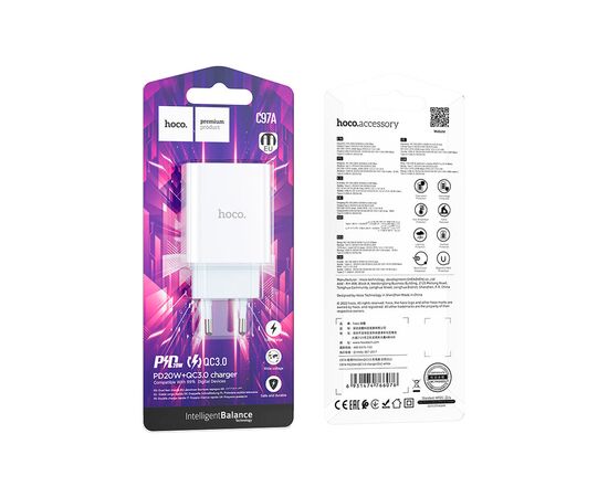 Зарядное устройство HOCO C97A 1xUSB-C PD20W + 1xUSB QC3.0 White (6931474766076), изображение 6 Зарядное устройство HOCO C97A 1xUSB-C PD20W + 1xUSB QC3.0 White (6931474766076), изображение 6