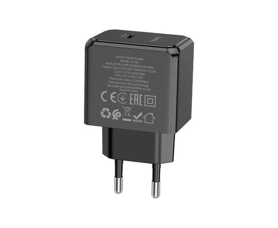 Зарядное устройство HOCO CS13A Ocean USB-C PD20W Black (6942007603805), изображение 2 Зарядное устройство HOCO CS13A Ocean USB-C PD20W Black (6942007603805), изображение 2