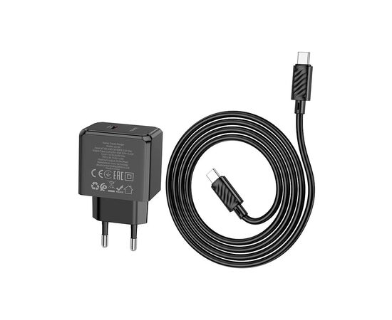 Зарядное устройство HOCO CS13A Ocean USB-C PD20W + cable USB-C to USB-C Black (6942007603843), изображение 3 Зарядное устройство HOCO CS13A Ocean USB-C PD20W + cable USB-C to USB-C Black (6942007603843), изображение 3