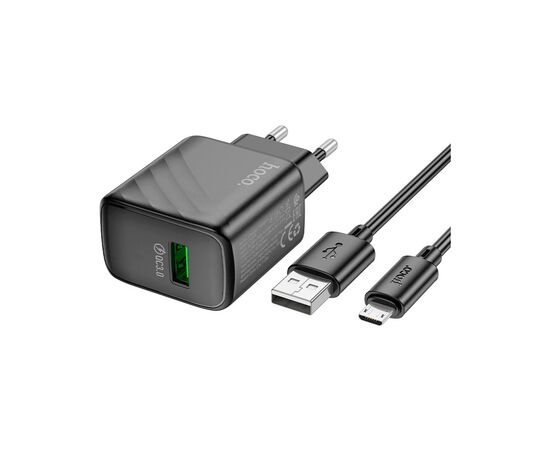 Зарядное устройство HOCO CS21A Rich USB QC3.0 + cable USB to Micro 5P Black (6942007609890), изображение 2 Зарядное устройство HOCO CS21A Rich USB QC3.0 + cable USB to Micro 5P Black (6942007609890), изображение 2