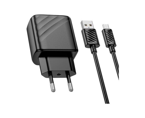 Зарядное устройство HOCO CS21A Rich USB QC3.0 + cable USB to Micro 5P Black (6942007609890), изображение 3 Зарядное устройство HOCO CS21A Rich USB QC3.0 + cable USB to Micro 5P Black (6942007609890), изображение 3
