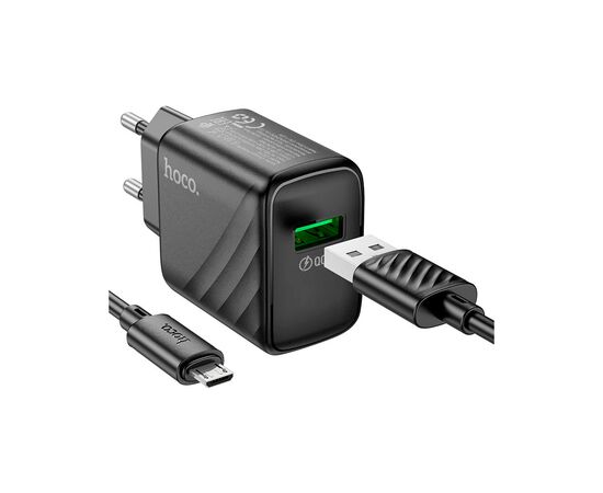 Зарядное устройство HOCO CS21A Rich USB QC3.0 + cable USB to Micro 5P Black (6942007609890), изображение 4 Зарядное устройство HOCO CS21A Rich USB QC3.0 + cable USB to Micro 5P Black (6942007609890), изображение 4