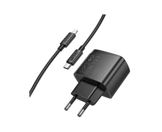 Зарядное устройство HOCO CS61A Bright 1xUSB-C PD30W + 1xUSB QC3.0 + cable USB-C to Lightning Black (6942007638432), изображение 3 Зарядное устройство HOCO CS61A Bright 1xUSB-C PD30W + 1xUSB QC3.0 + cable USB-C to Lightning Black (6942007638432), изображение 3