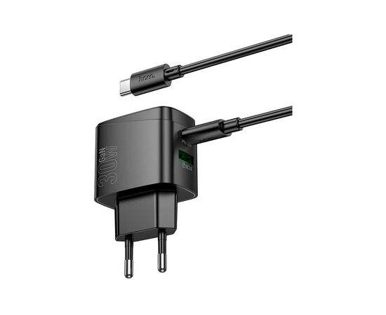 Зарядное устройство HOCO CS61A Bright 1xUSB-C PD30W + 1xUSB QC3.0 + cable USB-C to Lightning Black (6942007638432), изображение 5 Зарядное устройство HOCO CS61A Bright 1xUSB-C PD30W + 1xUSB QC3.0 + cable USB-C to Lightning Black (6942007638432), изображение 5