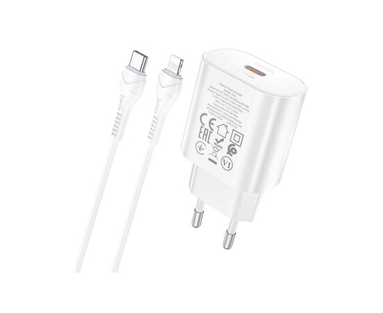 Зарядное устройство HOCO N22 Jetta USB-C PD25W + cable USB-C to Lightning White (6931474760074), изображение 2 Зарядное устройство HOCO N22 Jetta USB-C PD25W + cable USB-C to Lightning White (6931474760074), изображение 2
