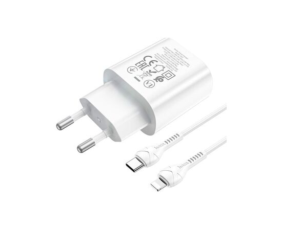Зарядное устройство HOCO N22 Jetta USB-C PD25W + cable USB-C to Lightning White (6931474760074), изображение 3 Зарядное устройство HOCO N22 Jetta USB-C PD25W + cable USB-C to Lightning White (6931474760074), изображение 3