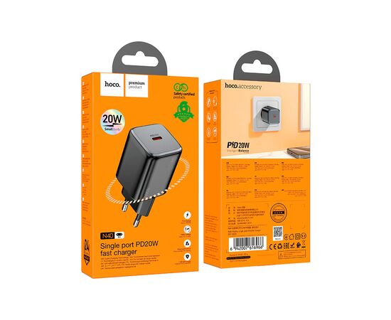 Зарядное устройство HOCO N40 Mighty USB-C PD20W Black (6942007616966), изображение 4 Зарядное устройство HOCO N40 Mighty USB-C PD20W Black (6942007616966), изображение 4