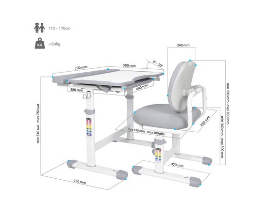 Парта со стулом FunDesk Vivo Grey (221892), изображение 11 Парта со стулом FunDesk Vivo Grey (221892), изображение 11