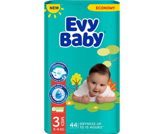 Подгузники Evy Baby Midi Розмір 3 (5-9 кг )44 шт (8683881000240)