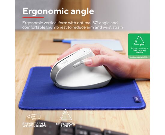 Мишка Trust Bayo+ Ergonomic Wireless/Bluetooth White (25399), зображення 12 Мишка Trust Bayo+ Ergonomic Wireless/Bluetooth White (25399), зображення 12