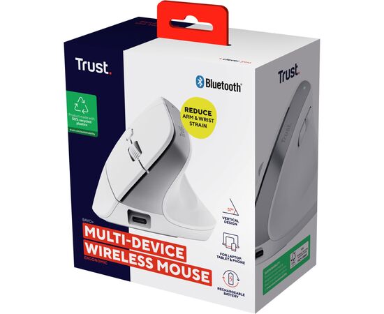 Мишка Trust Bayo+ Ergonomic Wireless/Bluetooth White (25399), зображення 8 Мишка Trust Bayo+ Ergonomic Wireless/Bluetooth White (25399), зображення 8