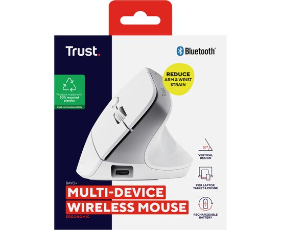 Мишка Trust Bayo+ Ergonomic Wireless/Bluetooth White (25399), зображення 9 Мишка Trust Bayo+ Ergonomic Wireless/Bluetooth White (25399), зображення 9