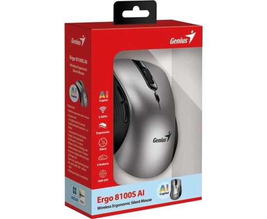 Мышка Genius Ergo 8100S AI Silent Wireless Grey (31030040404), изображение 6 Мышка Genius Ergo 8100S AI Silent Wireless Grey (31030040404), изображение 6