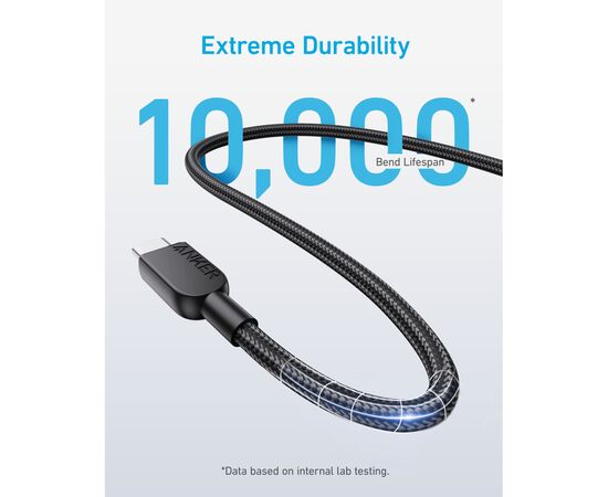 Дата кабель USB-C to USB-C 0.9m 240W nylon 310 black Anker (A81D5H11), изображение 3 Дата кабель USB-C to USB-C 0.9m 240W nylon 310 black Anker (A81D5H11), изображение 3