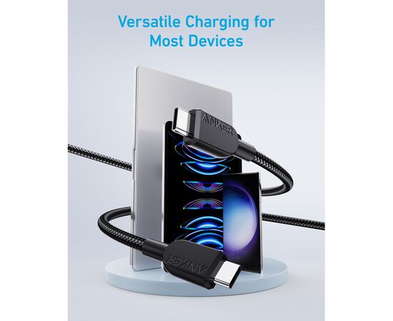 Дата кабель USB-C to USB-C 0.9m 240W nylon 310 black Anker (A81D5H11), изображение 5 Дата кабель USB-C to USB-C 0.9m 240W nylon 310 black Anker (A81D5H11), изображение 5