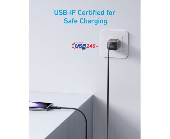 Дата кабель USB-C to USB-C 0.9m 240W nylon 310 black Anker (A81D5H11), изображение 6 Дата кабель USB-C to USB-C 0.9m 240W nylon 310 black Anker (A81D5H11), изображение 6