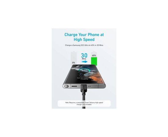 Дата кабель USB-C to USB-C 1.8m nylon 322 black Anker (A81F6G11), изображение 4 Дата кабель USB-C to USB-C 1.8m nylon 322 black Anker (A81F6G11), изображение 4