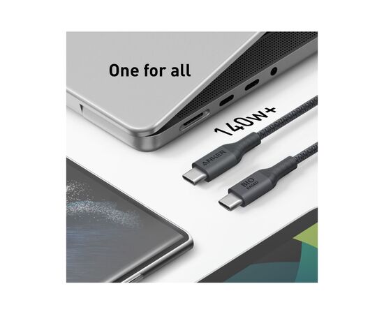 Дата кабель USB-C to USB-C 0.9m 140W bio-nylon 544 black Anker (A80F5H11), изображение 3 Дата кабель USB-C to USB-C 0.9m 140W bio-nylon 544 black Anker (A80F5H11), изображение 3