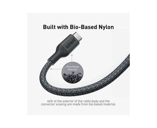 Дата кабель USB-C to USB-C 0.9m 140W bio-nylon 544 black Anker (A80F5H11), изображение 6 Дата кабель USB-C to USB-C 0.9m 140W bio-nylon 544 black Anker (A80F5H11), изображение 6