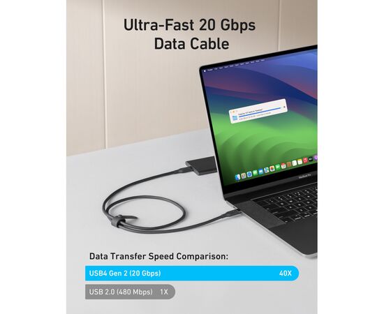Дата кабель USB-C to USB-C 0.9m 240W 20Gbps 4K Video bio-nylon black Anker (A80N1H11), изображение 6 Дата кабель USB-C to USB-C 0.9m 240W 20Gbps 4K Video bio-nylon black Anker (A80N1H11), изображение 6