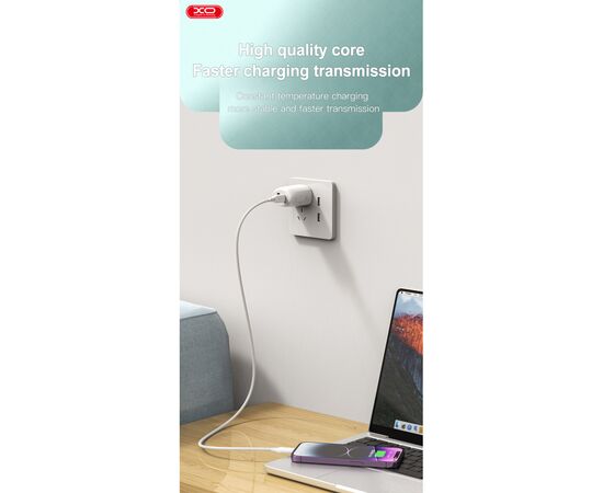 Дата кабель USB-C to Lightning 1.0m 27W braided XO (NBQ236A_White), изображение 5 Дата кабель USB-C to Lightning 1.0m 27W braided XO (NBQ236A_White), изображение 5