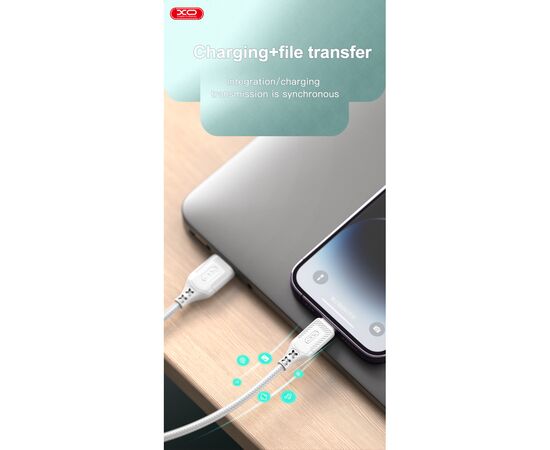 Дата кабель USB-C to Lightning 1.0m 27W braided XO (NBQ236A_White), изображение 6 Дата кабель USB-C to Lightning 1.0m 27W braided XO (NBQ236A_White), изображение 6