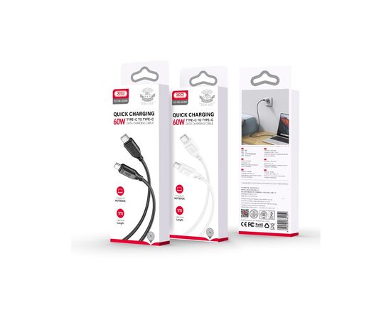 Дата кабель USB-C to USB-C 1.0m 60W braided XO (NBQ236B_White), изображение 4 Дата кабель USB-C to USB-C 1.0m 60W braided XO (NBQ236B_White), изображение 4