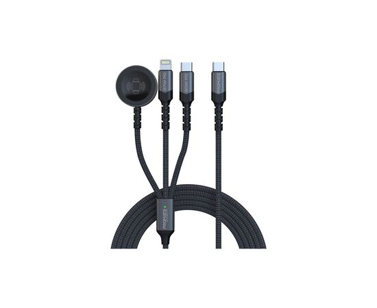Дата кабель USB-C to Lightning 27W + USB-C 60W + Apple Watch 2.5W 1.5m icharge trio black Promate (icharge-trio.black)