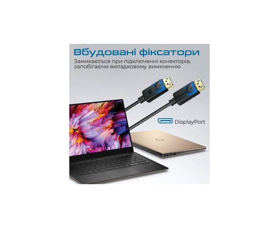 Кабель мультимедийный DisplayPort M to DisplayPort M 2.0m V1.4 black Promate (dplink-200.black), изображение 3 Кабель мультимедийный DisplayPort M to DisplayPort M 2.0m V1.4 black Promate (dplink-200.black), изображение 3