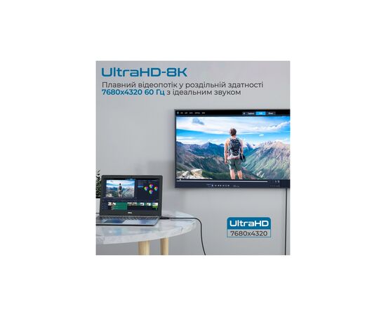 Кабель мультимедийный DisplayPort M to DisplayPort M 2.0m V1.4 black Promate (dplink-200.black), изображение 6 Кабель мультимедийный DisplayPort M to DisplayPort M 2.0m V1.4 black Promate (dplink-200.black), изображение 6