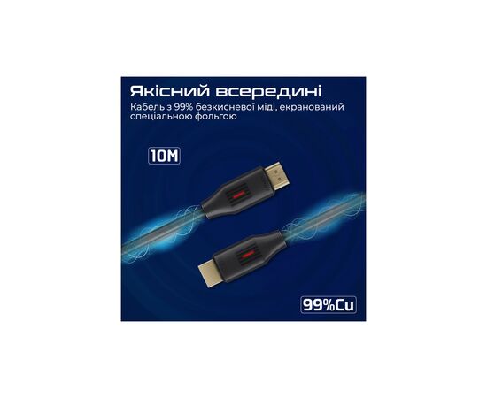 Кабель мультимедийный HDMI M to HDMI M 10.0m V2.0 black Promate (prolink4k60-10m), изображение 4 Кабель мультимедийный HDMI M to HDMI M 10.0m V2.0 black Promate (prolink4k60-10m), изображение 4