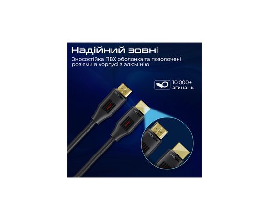 Кабель мультимедийный HDMI M to HDMI M 1.5m V2.0 black Promate (prolink4k60-150), изображение 3 Кабель мультимедийный HDMI M to HDMI M 1.5m V2.0 black Promate (prolink4k60-150), изображение 3