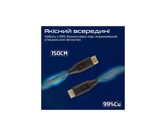 Кабель мультимедийный HDMI M to HDMI M 1.5m V2.0 black Promate (prolink4k60-150), изображение 4 Кабель мультимедийный HDMI M to HDMI M 1.5m V2.0 black Promate (prolink4k60-150), изображение 4