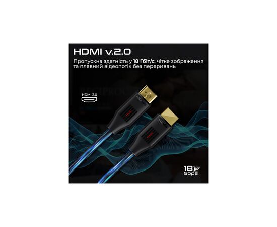 Кабель мультимедийный HDMI M to HDMI M 1.5m V2.0 black Promate (prolink4k60-150), изображение 6 Кабель мультимедийный HDMI M to HDMI M 1.5m V2.0 black Promate (prolink4k60-150), изображение 6