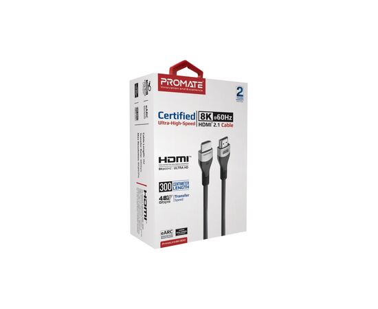 Кабель мультимедийный HDMI M to HDMI M 3.0m V2.1 grey Promate (primelink8k-300.grey), изображение 2 Кабель мультимедийный HDMI M to HDMI M 3.0m V2.1 grey Promate (primelink8k-300.grey), изображение 2