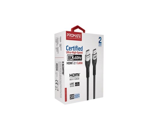 Кабель мультимедийный HDMI M to HDMI M 5.0m V2.1 grey Promate (primelink8k-500.grey), изображение 2 Кабель мультимедийный HDMI M to HDMI M 5.0m V2.1 grey Promate (primelink8k-500.grey), изображение 2