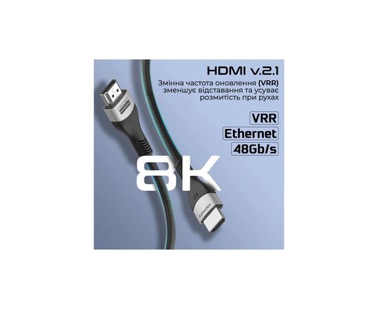 Кабель мультимедийный HDMI M to HDMI M 5.0m V2.1 grey Promate (primelink8k-500.grey), изображение 4 Кабель мультимедийный HDMI M to HDMI M 5.0m V2.1 grey Promate (primelink8k-500.grey), изображение 4
