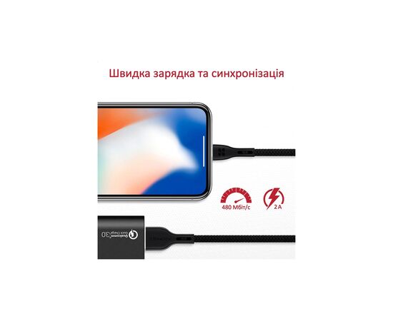 Дата кабель USB 2.0 AM to Lightning 1.2m 2A PowerBeam-i black Promate (powerbeam-i.black), изображение 2 Дата кабель USB 2.0 AM to Lightning 1.2m 2A PowerBeam-i black Promate (powerbeam-i.black), изображение 2