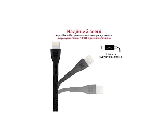 Дата кабель USB 2.0 AM to Lightning 1.2m 2A PowerBeam-i black Promate (powerbeam-i.black), изображение 4 Дата кабель USB 2.0 AM to Lightning 1.2m 2A PowerBeam-i black Promate (powerbeam-i.black), изображение 4