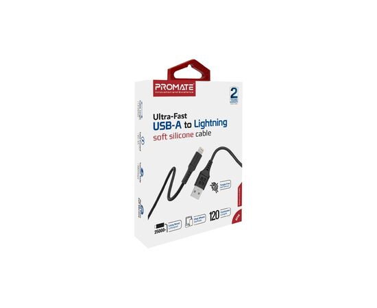 Дата кабель USB 2.0 AM to Lightning 1.2m 2.4A PowerLink-Ai120 black Promate (powerlink-ai120.black), изображение 2 Дата кабель USB 2.0 AM to Lightning 1.2m 2.4A PowerLink-Ai120 black Promate (powerlink-ai120.black), изображение 2