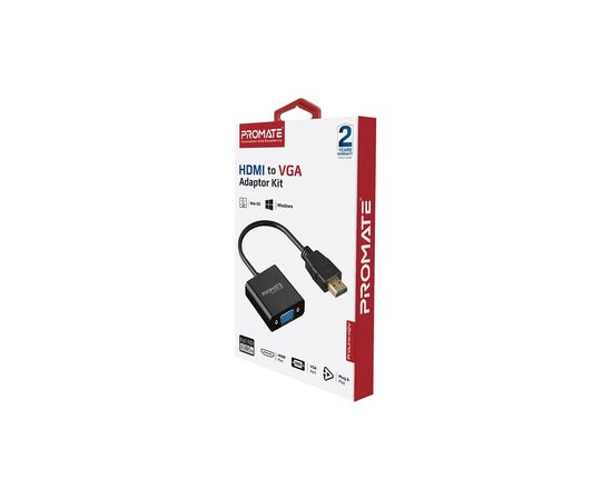 Переходник HDMI to VGA black Promate (prolink-h2v.black), изображение 2 Переходник HDMI to VGA black Promate (prolink-h2v.black), изображение 2