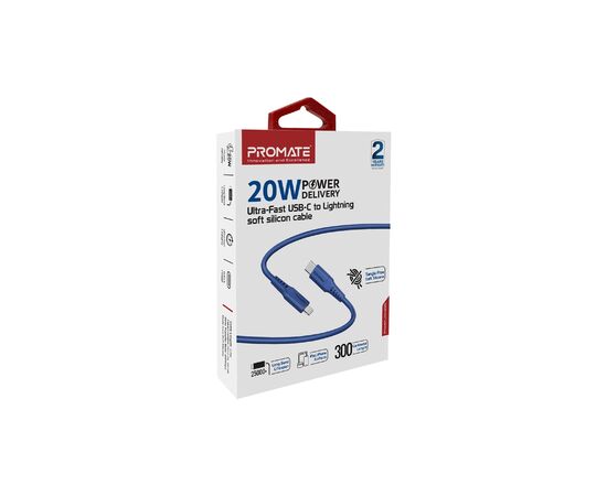 Дата кабель USB-C to Lightning 3.0m 3A PowerLink-300 blue Promate (powerlink-300.blue), изображение 2 Дата кабель USB-C to Lightning 3.0m 3A PowerLink-300 blue Promate (powerlink-300.blue), изображение 2